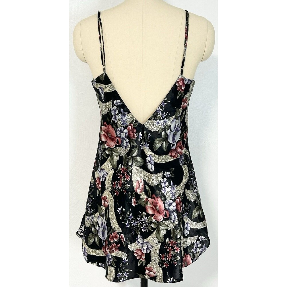 Vintage Victorias Secret Gold Label Black Floral Satin Lace Nightgown Chemise L - Picture 5 of 7